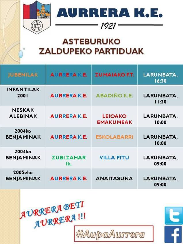 aurrerako partiduk asteburun