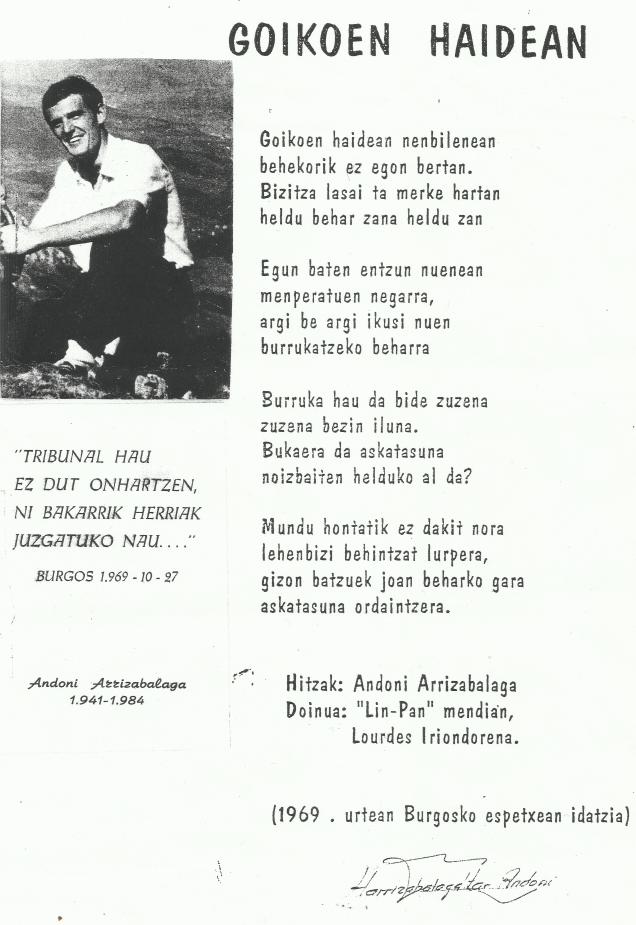 1969xan ANDONIk idatzitxaku BURGOSko kartzelan