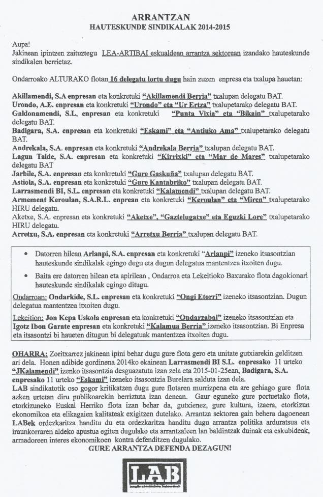 Lab-en hauteskundeak itsosun 2015