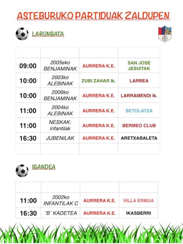 asteburuko partiduk zaldupen