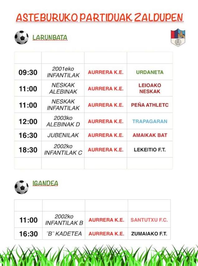 asteburuko partiduk zaldupen