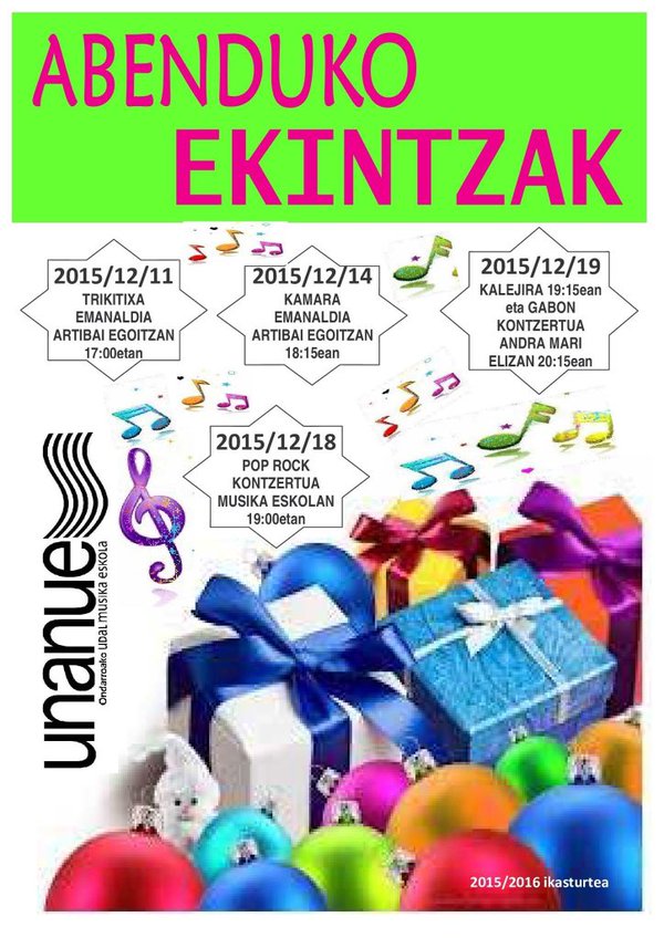 UNANUE udal musika eskolin abenduko ekintzak