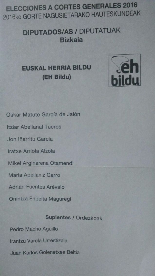 2016-06-26 EH Bilduko zerrendi hauteskunditako