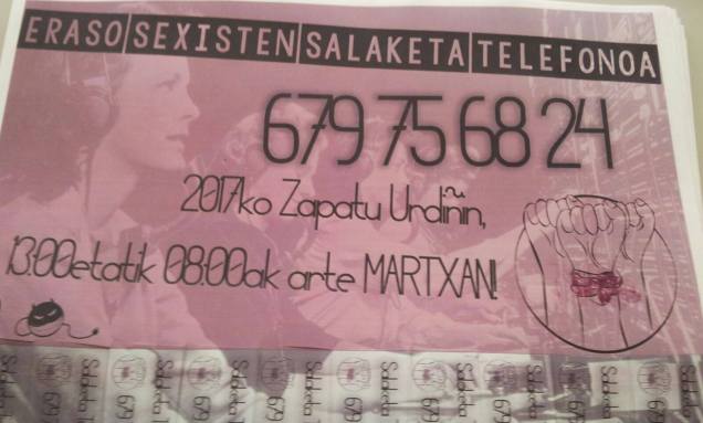 zapato urdiñin eraso sexistan kontrako telefonu