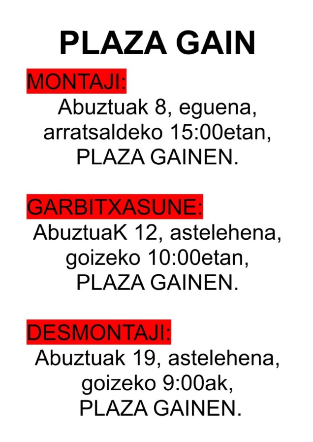 PLAZAGAÑIN MONTAJI 2019