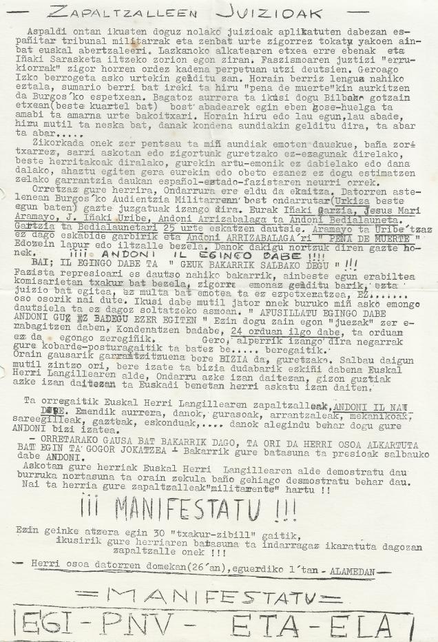manifestaziñoirako deixe eta egi eaj ela 1969
